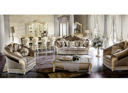 Luxus Miwwelen Sofa Garnitur Couch Sofa Polster 3+1+1 Sëtz + Kaffisdësch Holz nei
