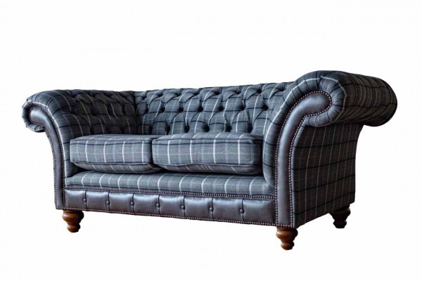 Design Chesterfield Textil Luxus 2-Sëtzer Stoff Canapé Polster Sofa Nei