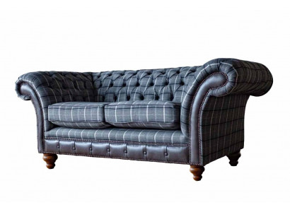 Design Chesterfield Textil Luxus 2-Sëtzer Stoff Canapé Polster Sofa Nei