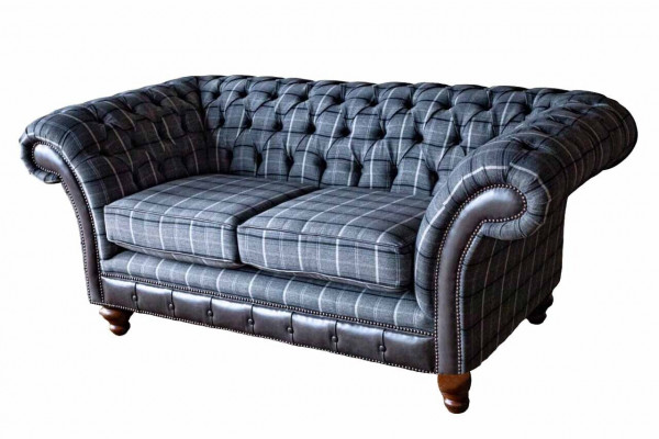 Design Chesterfield Textil Luxus 2-Sëtzer Stoff Canapé Polster Sofa Nei