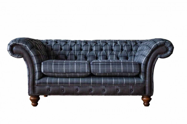 Design Chesterfield Textil Luxus 2-Sëtzer Stoff Canapé Polster Sofa Nei