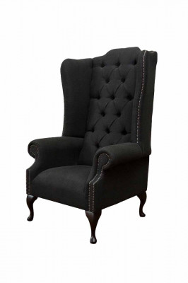 Ohrensessel Still Sëtzer Schwaarz Design Polster Chesterfield Textil Nei