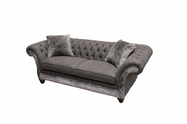 Chesterfield Canapé 3 Sëtzer Polster Couch Klassesch Stoff Couchen Textil
