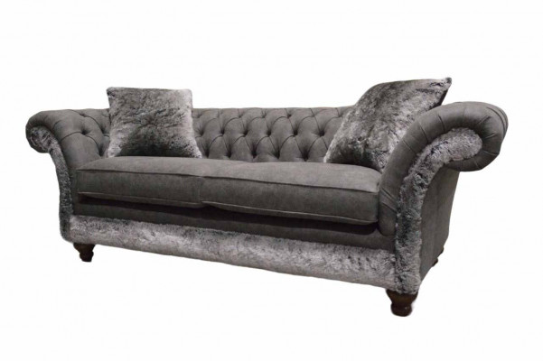 Chesterfield Canapé 3 Sëtzer Polster Couch Klassesch Stoff Couchen Textil