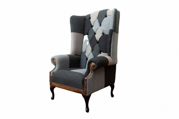Chesterfield Ouerensessel Sessel 1 Sëtzer Sofa Couch Polster Textil Nei