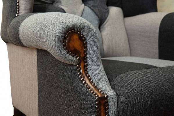 Chesterfield Ouerensessel Sessel 1 Sëtzer Sofa Couch Polster Textil Nei