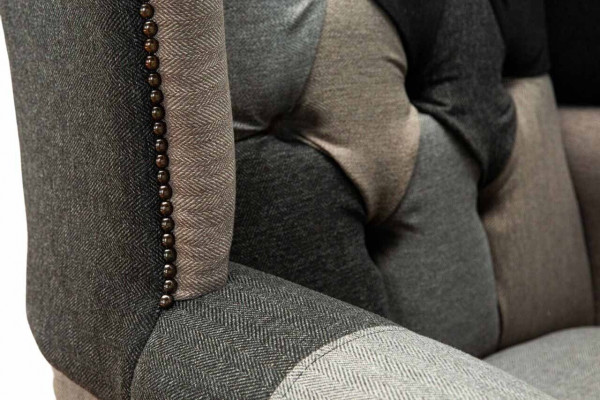 Chesterfield Ouerensessel Sessel 1 Sëtzer Sofa Couch Polster Textil Nei
