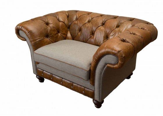 Chesterfield Design Sessel 1-Sëtz Couch Luxus Klassesch Textil Sofas