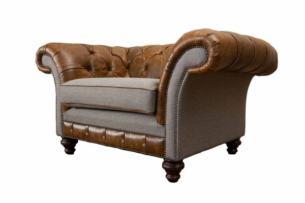 Chesterfield Design Sessel 1-Sëtz Couch Luxus Klassesch Textil Sofas