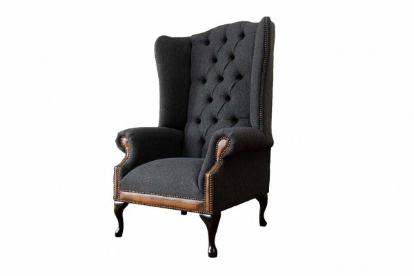 Chesterfield Fauteuil Grau Wunnzëmmer Klassesch Textil Flilleksessel Miwwelen