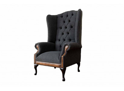 Chesterfield Fauteuil Grau Wunnzëmmer Klassesch Textil Flilleksessel Miwwelen