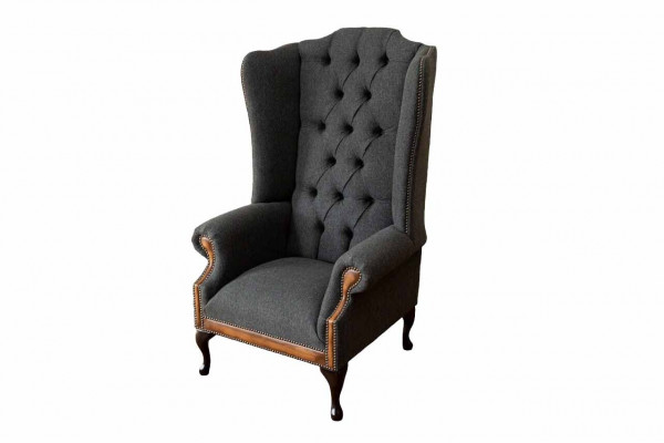 Chesterfield Fauteuil Grau Wunnzëmmer Klassesch Textil Flilleksessel Miwwelen
