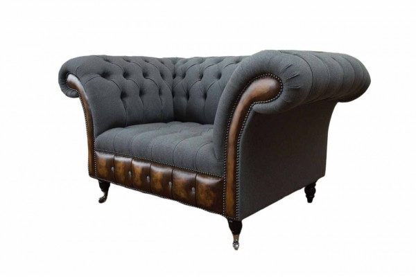 Design Chesterfield Stoff Couch Fauteuil 1.5 Sëtzer Polster Sofas Lounge