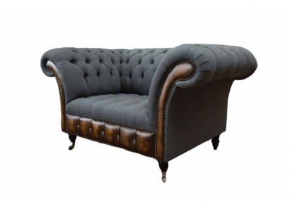 Design Chesterfield Stoff Couch Fauteuil 1.5 Sëtzer Polster Sofas Lounge
