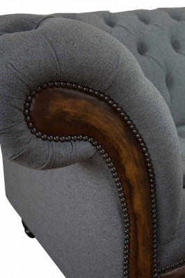 Design Chesterfield Stoff Couch Fauteuil 1.5 Sëtzer Polster Sofas Lounge