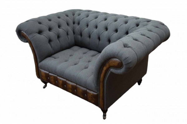 Design Chesterfield Stoff Couch Fauteuil 1.5 Sëtzer Polster Sofas Lounge