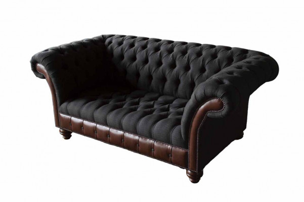 Canapé Zweisitzer Couch Polster Sofa Stoff Chesterfield Couche Gray Nei