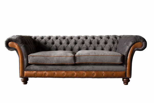 Chesterfield Sofa 3 Sëtzer Design Couch Polstersëtzer Stoffpolster Gro