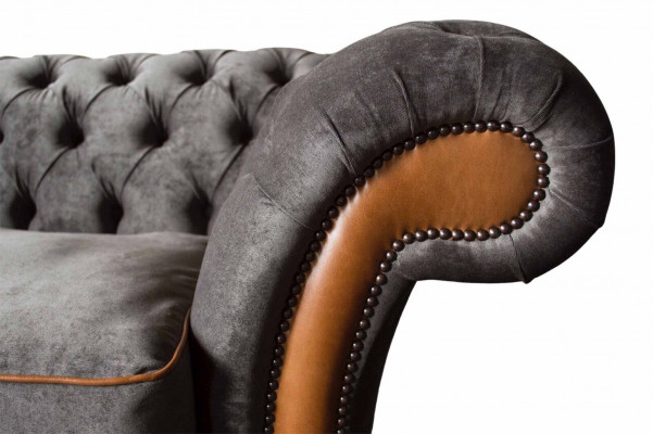 Chesterfield Sofa 3 Sëtzer Design Couch Polstersëtzer Stoffpolster Gro