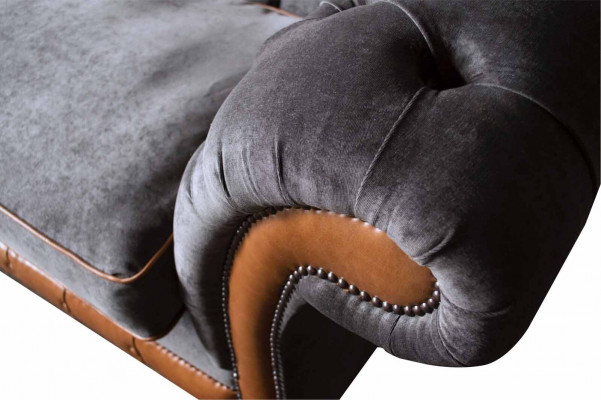 Chesterfield Sofa 3 Sëtzer Design Couch Polstersëtzer Stoffpolster Gro
