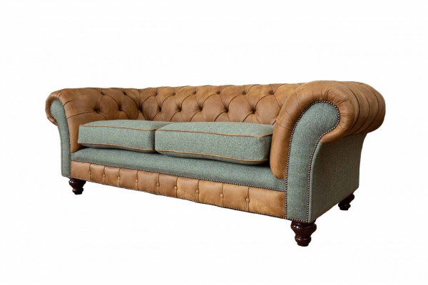 Sofa 3 Sëtzer Design Polster Couchen Lieder Relax Chesterfield Dräisëtzer