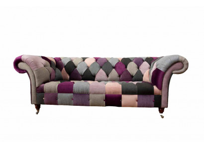 Chesterfield Design Gepolstert Luxus Sëtz Sofa Canapé Gréng Textil 3 Sëtzer