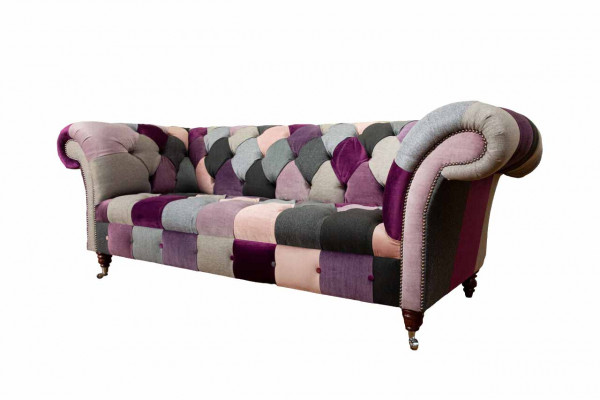 Chesterfield Design Gepolstert Luxus Sëtz Sofa Canapé Gréng Textil 3 Sëtzer