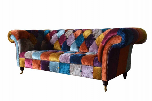 Chesterfield Textil Sofa Couch Polster Sofas Luxus Stoff 3 Sëtzer Design