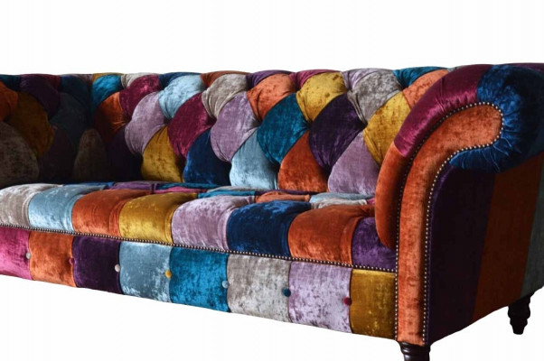 Chesterfield Textil Sofa Couch Polster Sofas Luxus Stoff 3 Sëtzer Design