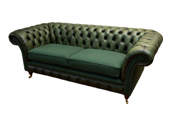 Design Sofa 3-Sëtzer Polsterung Lieder Sofas Textil Chesterfield Gréng