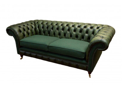 Design Sofa 3-Sëtzer Polsterung Lieder Sofas Textil Chesterfield Gréng