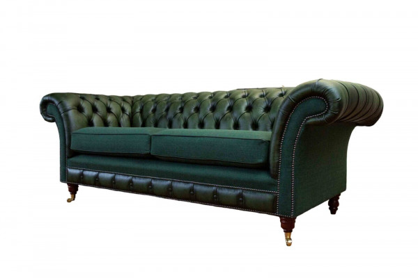 Design Sofa 3-Sëtzer Polsterung Lieder Sofas Textil Chesterfield Gréng