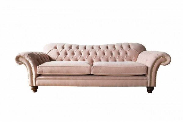 Sofa 3 Plazen Chesterfield Canapé Sëtz Textil Stoff Couchen Rosa Polster