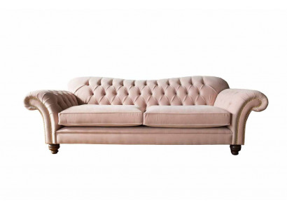 Sofa 3 Plazen Chesterfield Canapé Sëtz Textil Stoff Couchen Rosa Polster