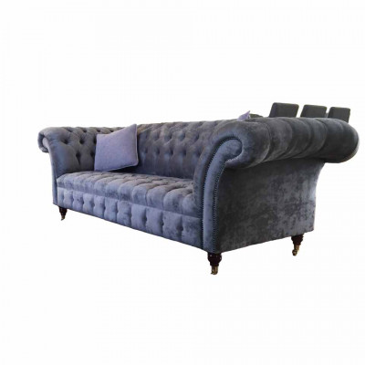 Sofa 3 Sëtz Chesterfield Sëtz Textil Stoff Couchen Sofa Polster Nei