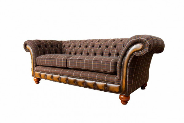 Chesterfield 3-Sëtzer Couch Polster Textil Couchen Wunnzëmmer Sofa Neien