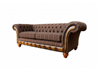 Chesterfield 3-Sëtzer Couch Polster Textil Couchen Wunnzëmmer Sofa Neien