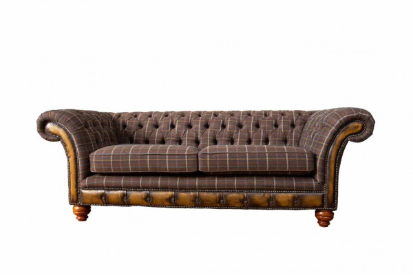 Chesterfield 3-Sëtzer Couch Polster Textil Couchen Wunnzëmmer Sofa Neien