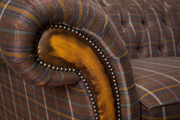 Chesterfield 3-Sëtzer Couch Polster Textil Couchen Wunnzëmmer Sofa Neien