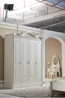 Bett Nospëtztësch Garde-robe Luxus 4 Komponenteschlofzëmmer Set Design