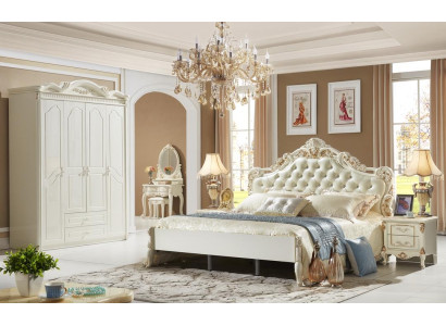 Bett Nospëtztësch Garde-robe Luxus 4 Komponenteschlofzëmmer Set Design