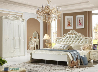 Bett Nospëtztësch Garde-robe Luxus 4 Komponenteschlofzëmmer Set Design