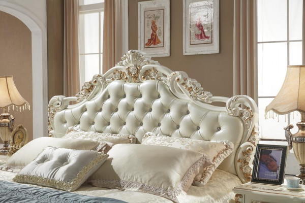 Bett Nospëtztësch Garde-robe Luxus 4 Komponenteschlofzëmmer Set Design