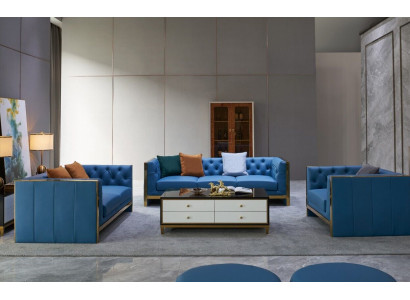Komplett Chesterfield Set Sofa Garnitur 3 2 1 Sëtz Couchtisch Designer 4tlg