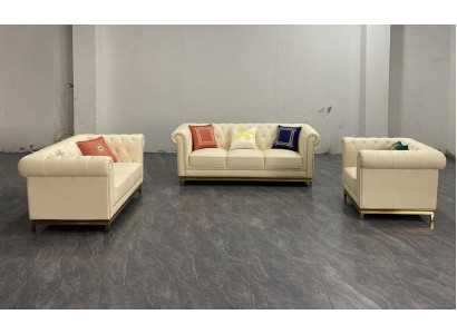 Chesterfield Canapé Couch Garnitur Sofagarnitur Couchen Miwwelen Blo 3tlg.