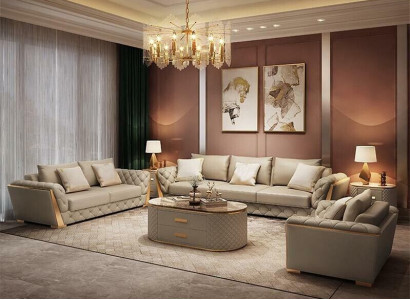 Design Wunnlandschaft Sofagarnitur 3+2 Sëtzer Ledersofa Wunnzëmmer