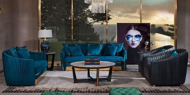 Sofa Garnitur 5-Stéck Set Sofa Sëtz Dësch Couch Modern Sofa Ledersofa