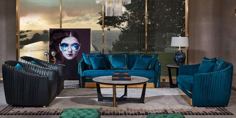 Sofa Garnitur 5-Stéck Set Sofa Sëtz Dësch Couch Modern Sofa Ledersofa