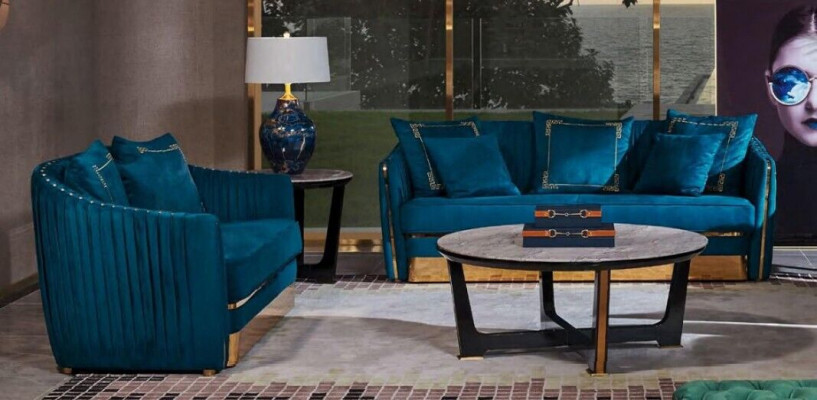 Sofa Garnitur 5-Stéck Set Sofa Sëtz Dësch Couch Modern Sofa Ledersofa