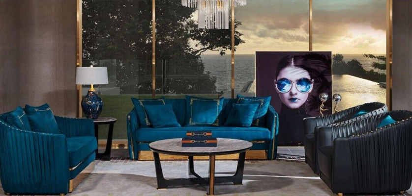 Sofa Garnitur 5-Stéck Set Sofa Sëtz Dësch Couch Modern Sofa Ledersofa